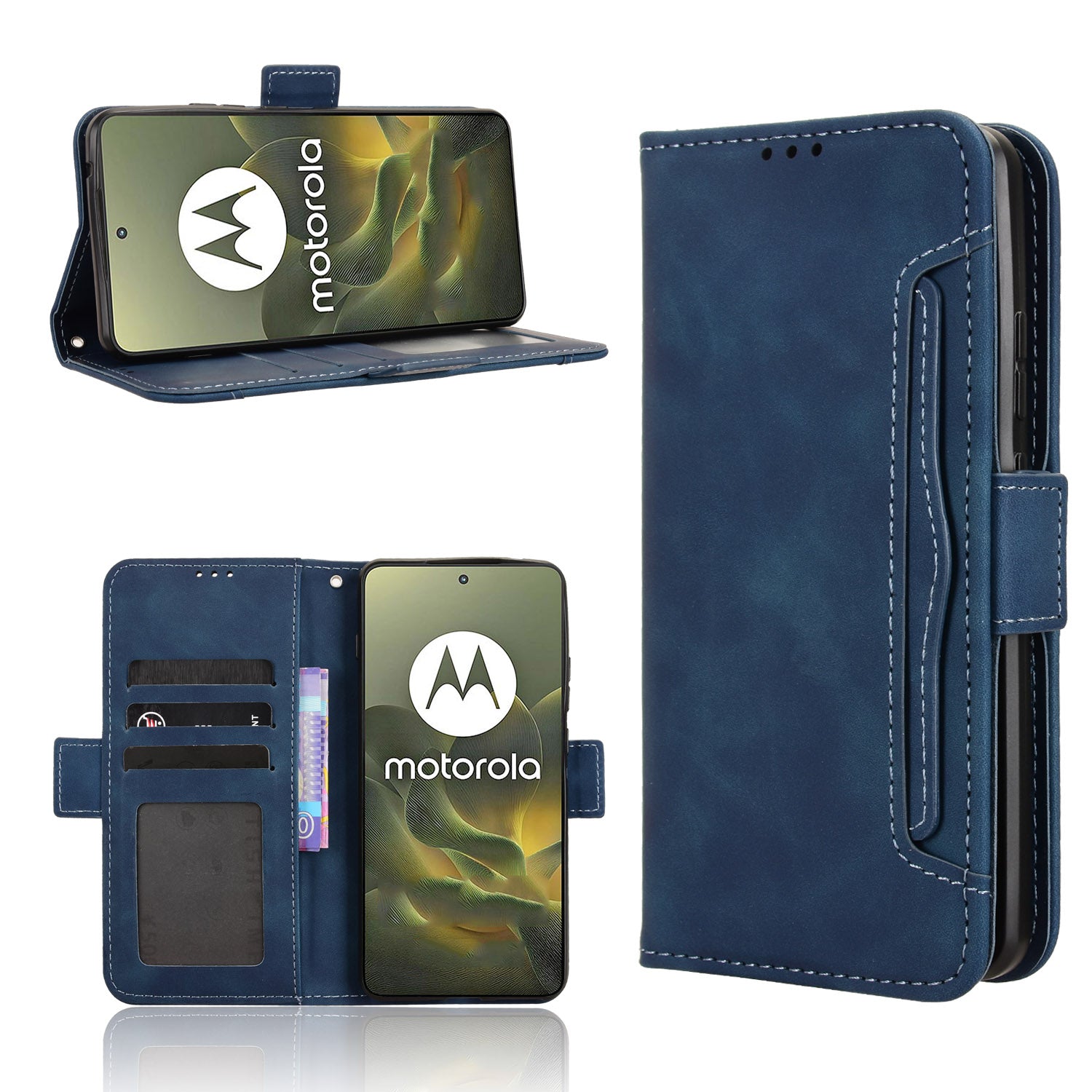 For Motorola Edge 70 5G Leather Case Phone Wallet Cover with Multiple Card Slots - Blue