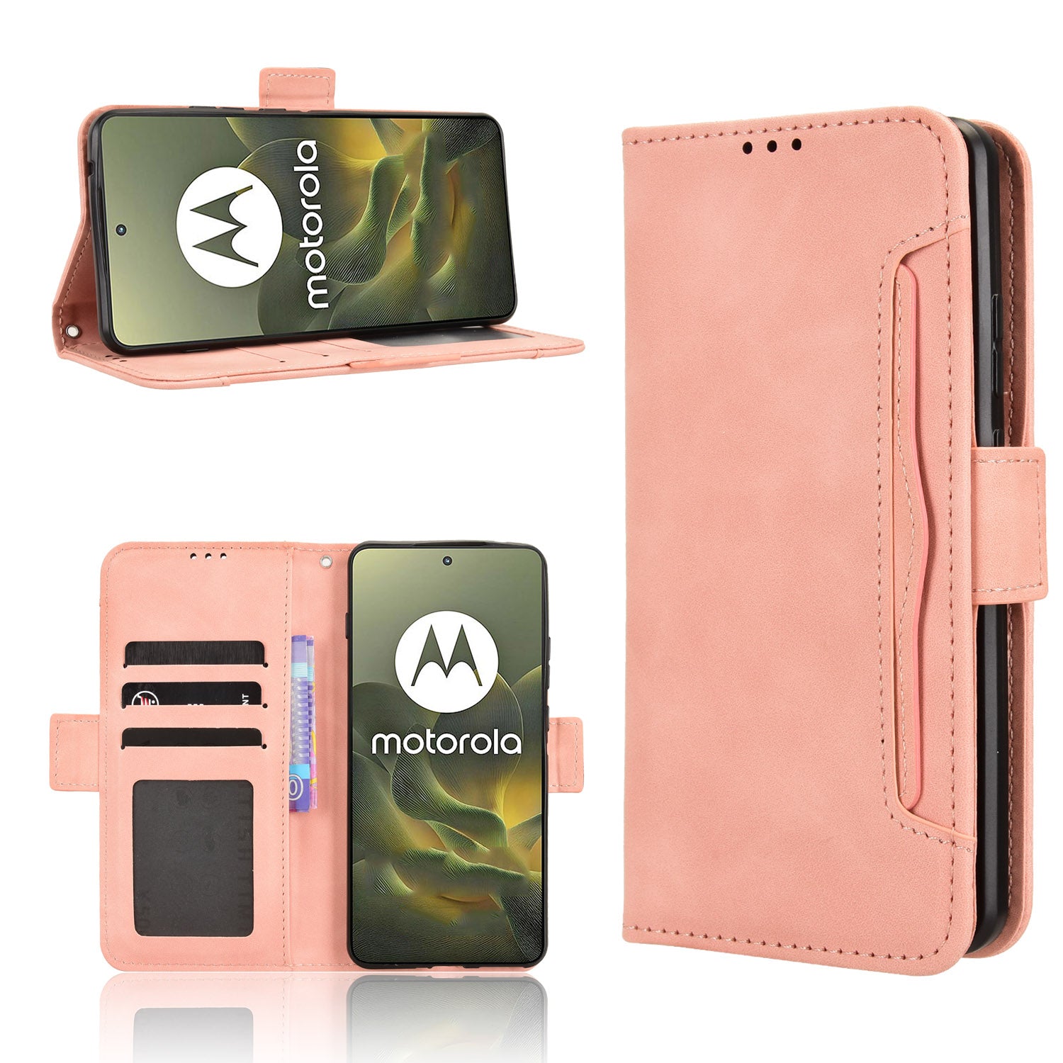 For Motorola Edge 70 5G Leather Case Phone Wallet Cover with Multiple Card Slots - Pink