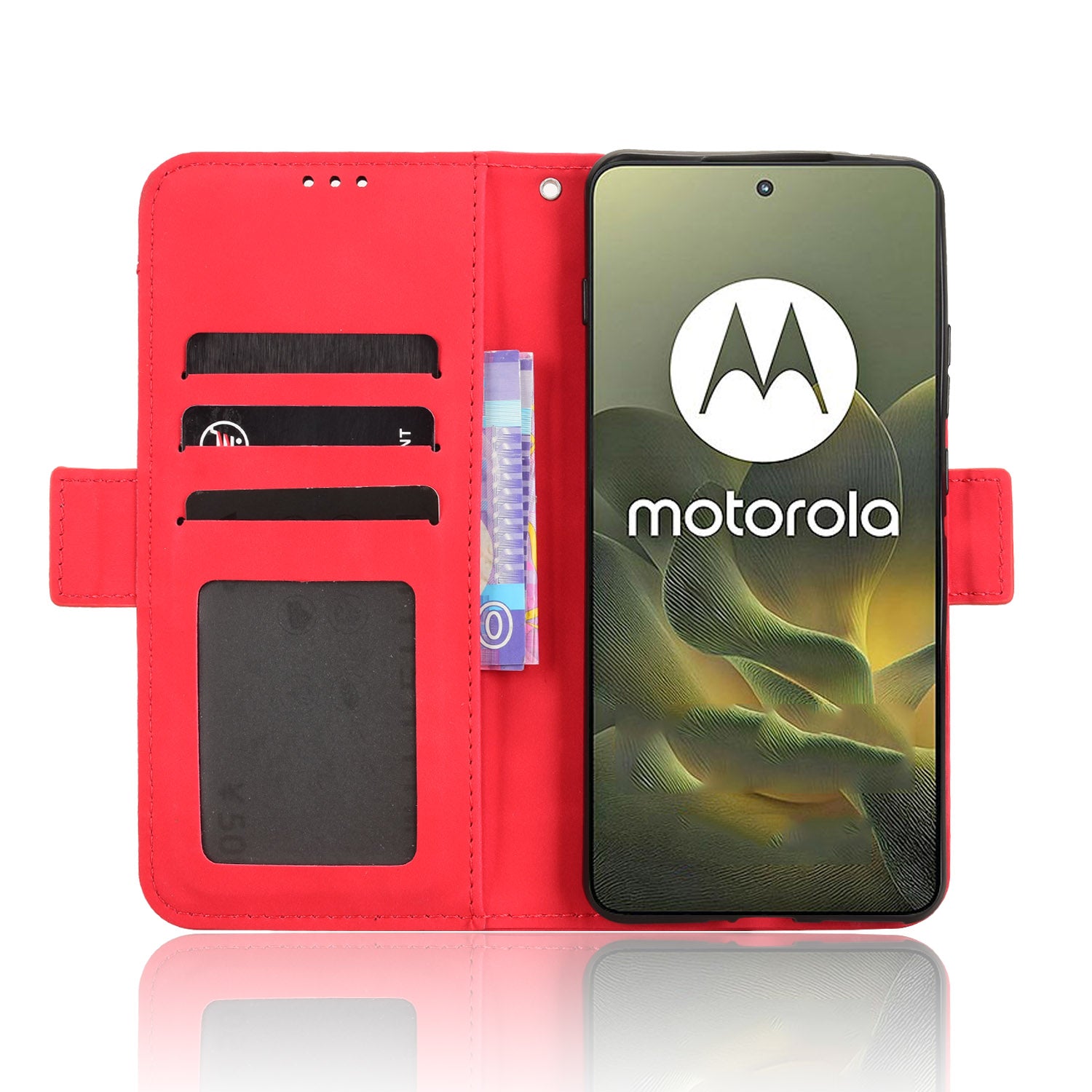 For Motorola Edge 70 5G Leather Case Phone Wallet Cover with Multiple Card Slots - Red