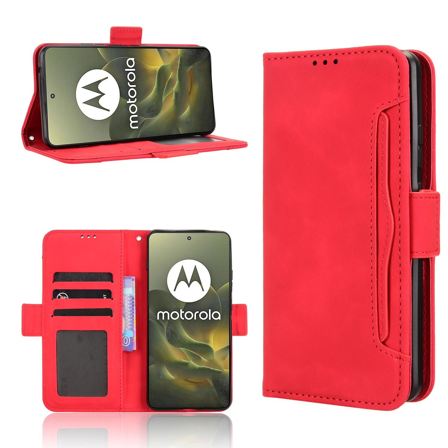 For Motorola Edge 70 5G Leather Case Phone Wallet Cover with Multiple Card Slots - Red