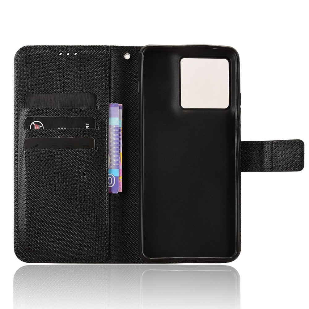 For Motorola Edge 70 5G Leather Wallet Case with Strap Diamond Texture Phone Cover - Black