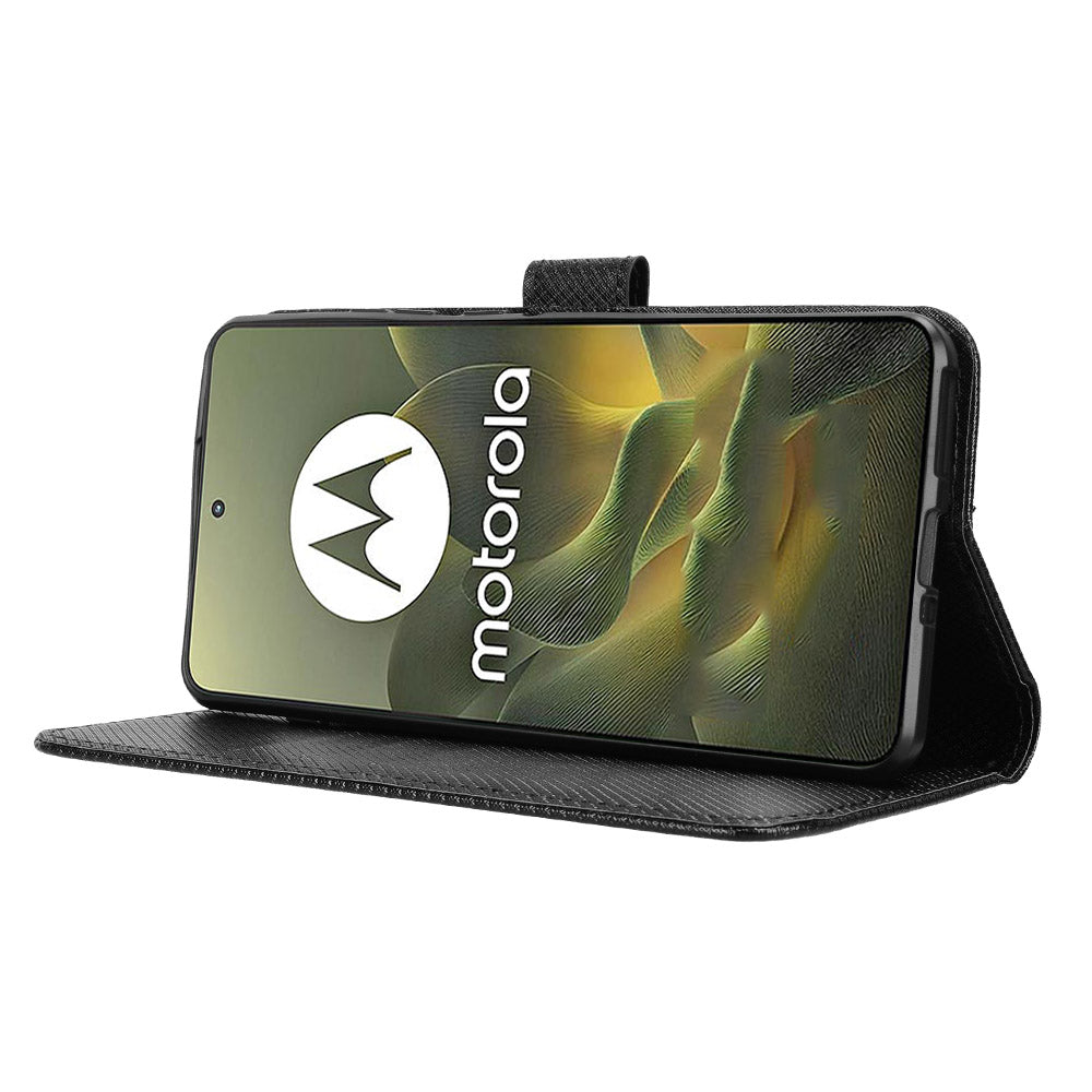 For Motorola Edge 70 5G Leather Wallet Case with Strap Diamond Texture Phone Cover - Black