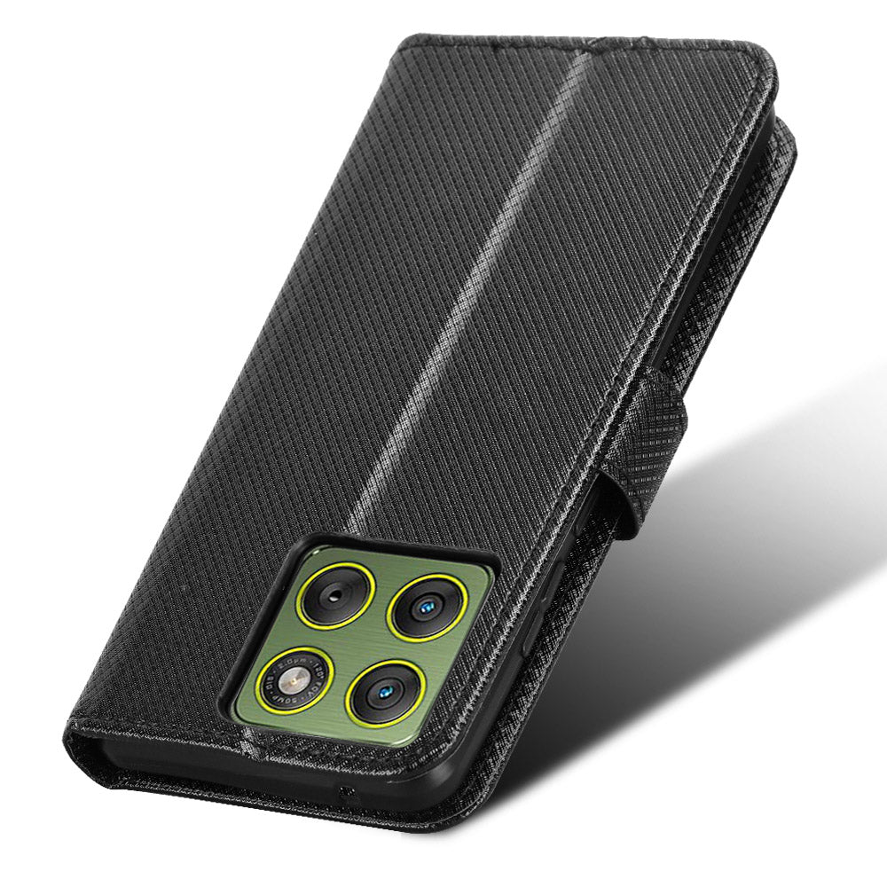 For Motorola Edge 70 5G Leather Wallet Case with Strap Diamond Texture Phone Cover - Black