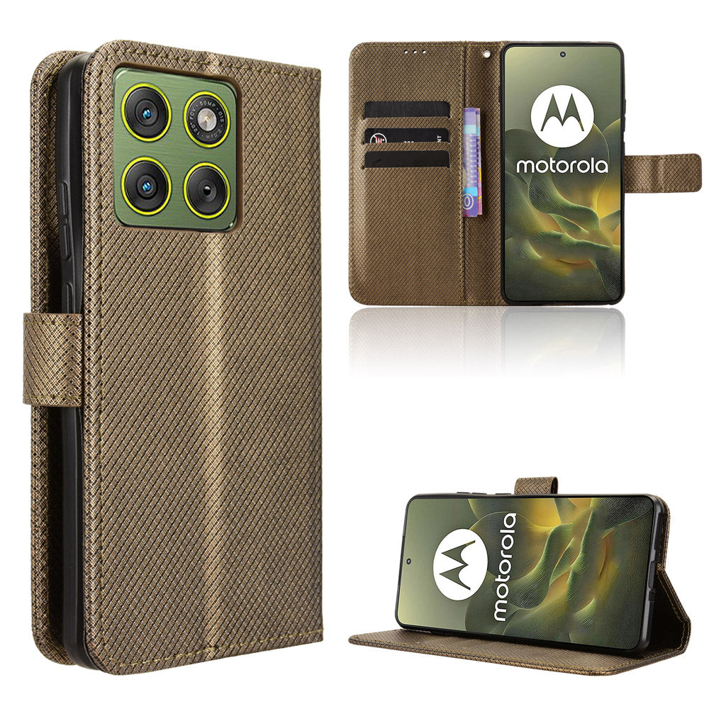 For Motorola Edge 70 5G Leather Wallet Case with Strap Diamond Texture Phone Cover - Brown