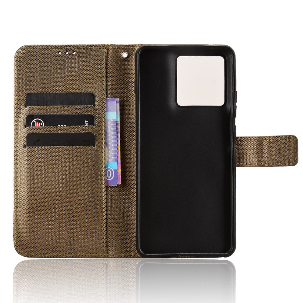 For Motorola Edge 70 5G Leather Wallet Case with Strap Diamond Texture Phone Cover - Brown