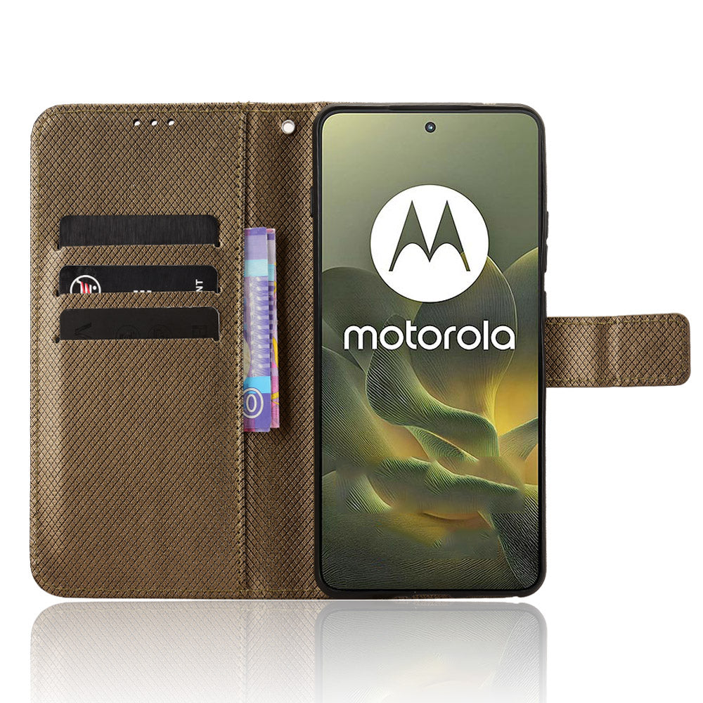 For Motorola Edge 70 5G Leather Wallet Case with Strap Diamond Texture Phone Cover - Brown