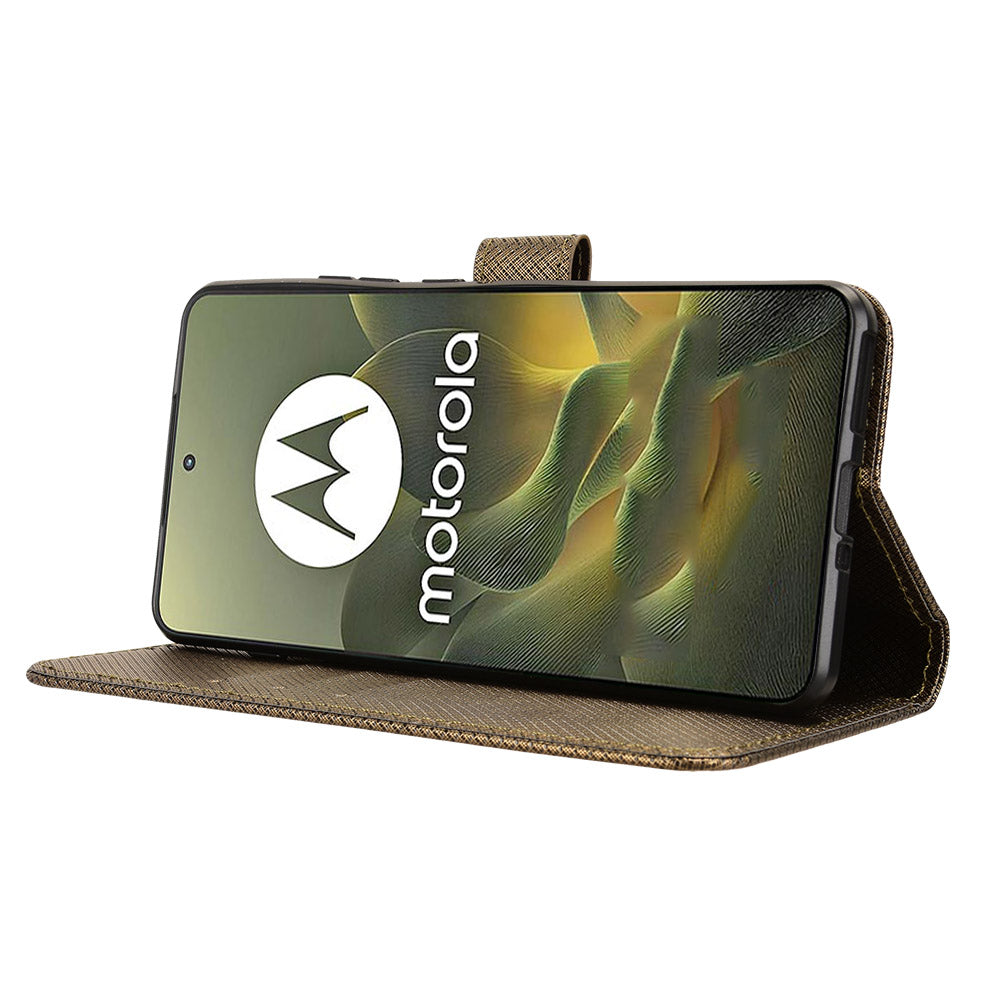 For Motorola Edge 70 5G Leather Wallet Case with Strap Diamond Texture Phone Cover - Brown