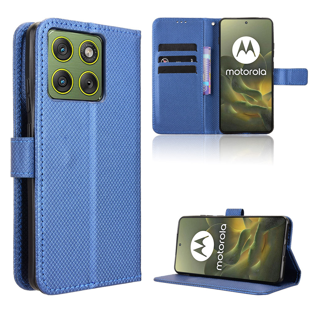 For Motorola Edge 70 5G Leather Wallet Case with Strap Diamond Texture Phone Cover - Blue