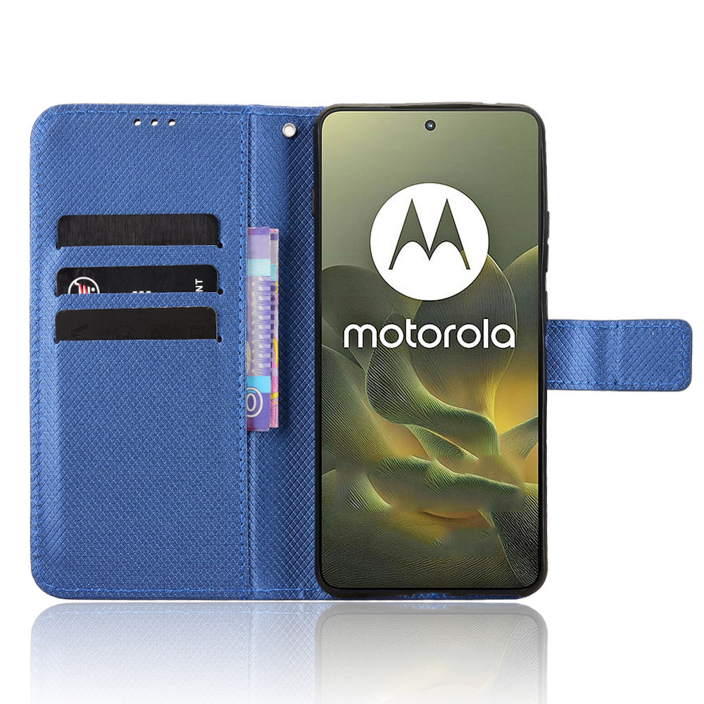 For Motorola Edge 70 5G Leather Wallet Case with Strap Diamond Texture Phone Cover - Blue