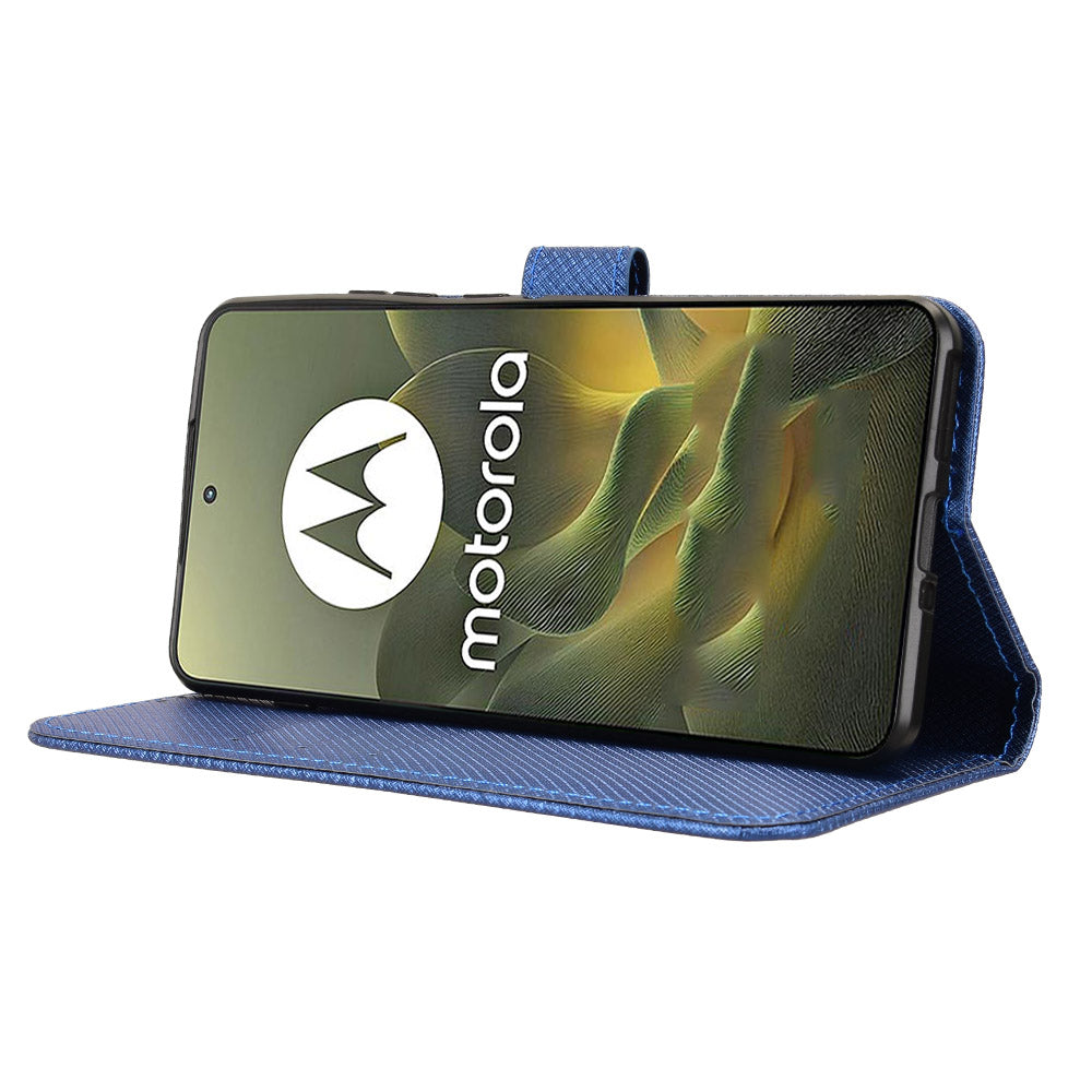 For Motorola Edge 70 5G Leather Wallet Case with Strap Diamond Texture Phone Cover - Blue