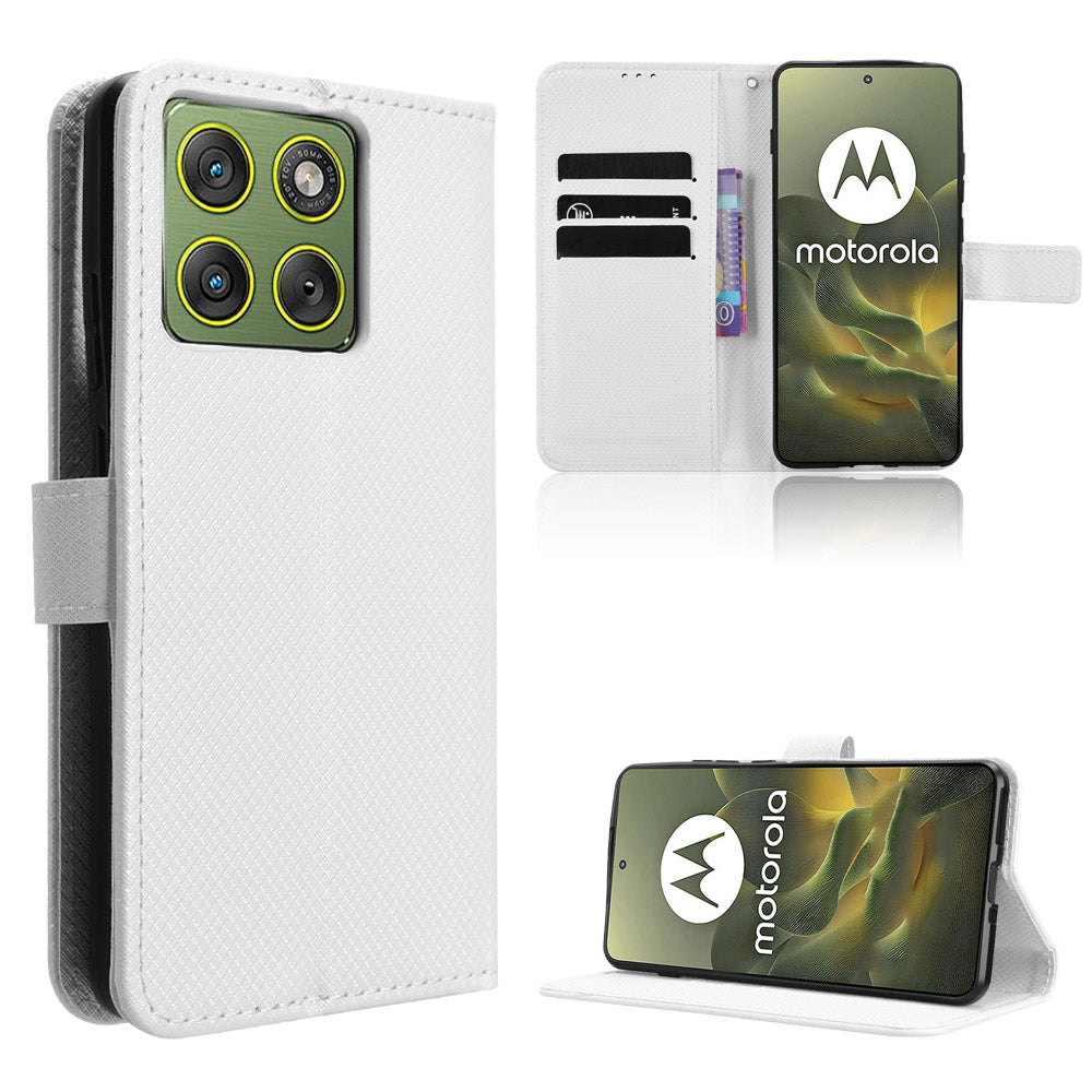 For Motorola Edge 70 5G Leather Wallet Case with Strap Diamond Texture Phone Cover - White