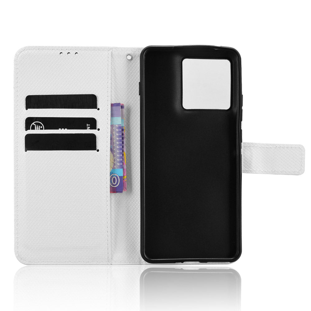 For Motorola Edge 70 5G Leather Wallet Case with Strap Diamond Texture Phone Cover - White