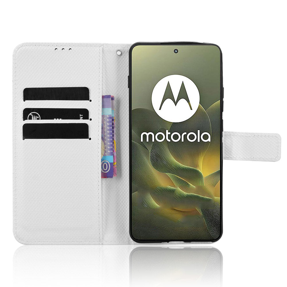 For Motorola Edge 70 5G Leather Wallet Case with Strap Diamond Texture Phone Cover - White