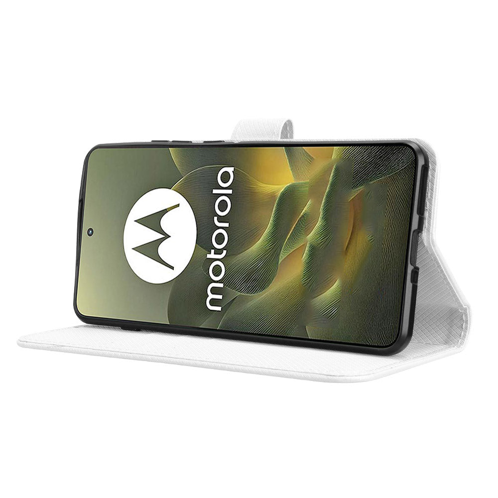 For Motorola Edge 70 5G Leather Wallet Case with Strap Diamond Texture Phone Cover - White