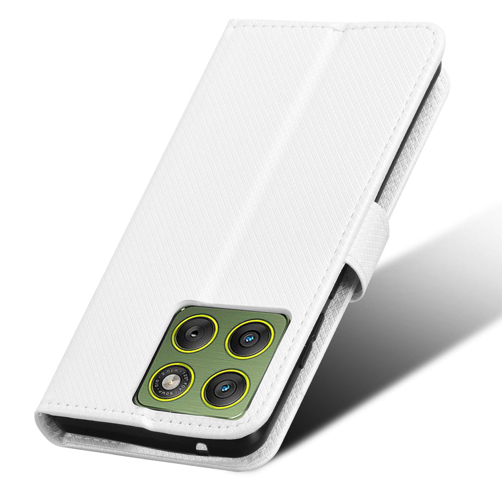 For Motorola Edge 70 5G Leather Wallet Case with Strap Diamond Texture Phone Cover - White