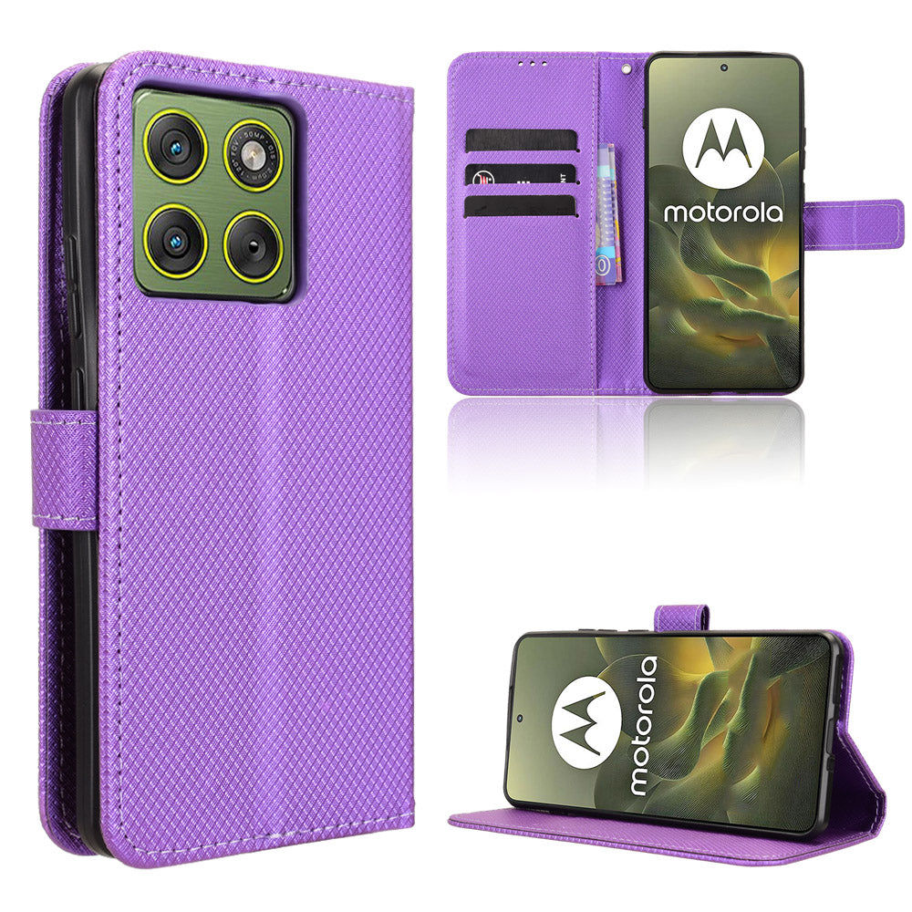 For Motorola Edge 70 5G Leather Wallet Case with Strap Diamond Texture Phone Cover - Purple