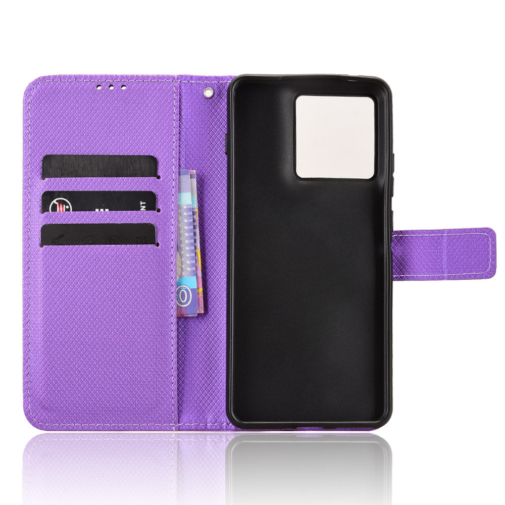 For Motorola Edge 70 5G Leather Wallet Case with Strap Diamond Texture Phone Cover - Purple