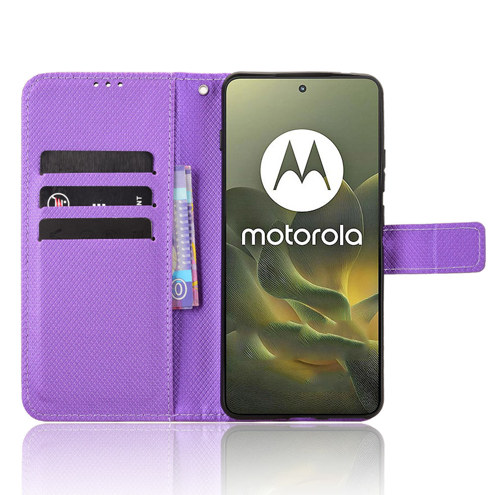 For Motorola Edge 70 5G Leather Wallet Case with Strap Diamond Texture Phone Cover - Purple
