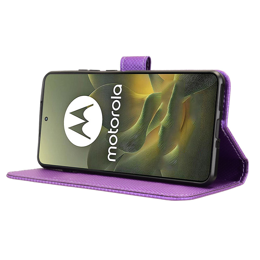 For Motorola Edge 70 5G Leather Wallet Case with Strap Diamond Texture Phone Cover - Purple