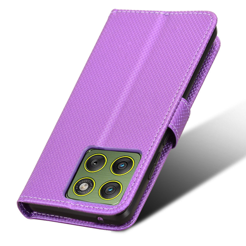 For Motorola Edge 70 5G Leather Wallet Case with Strap Diamond Texture Phone Cover - Purple