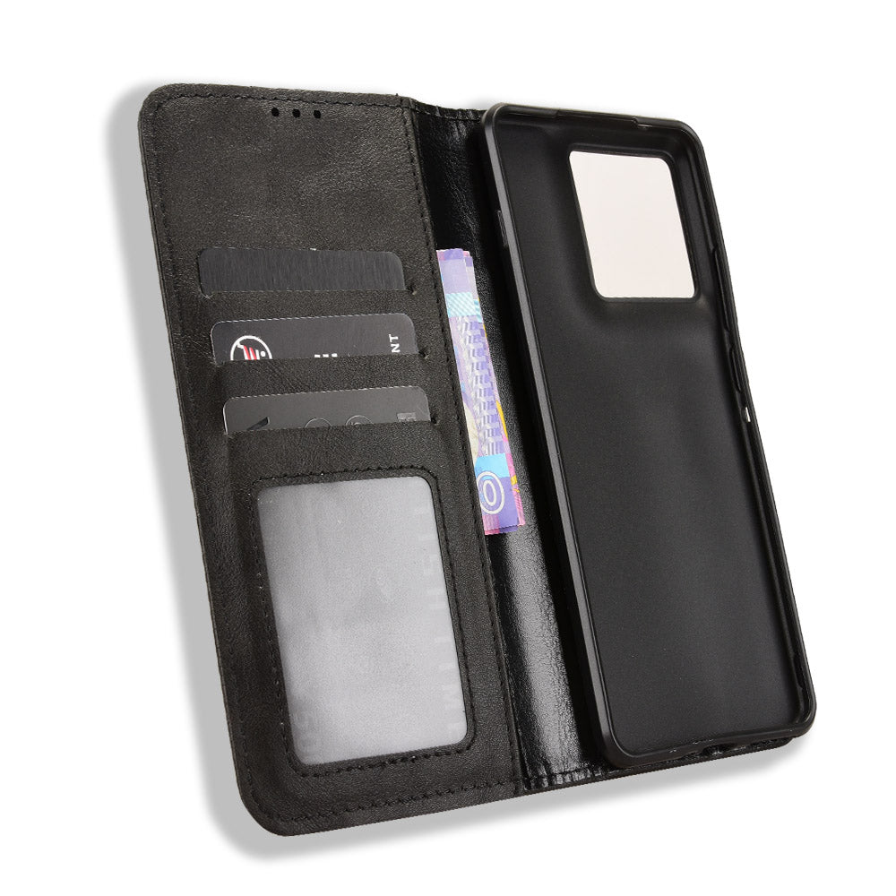 For Motorola Edge 70 5G Leather Case Wallet Stand Retro Texture Phone Cover - Black