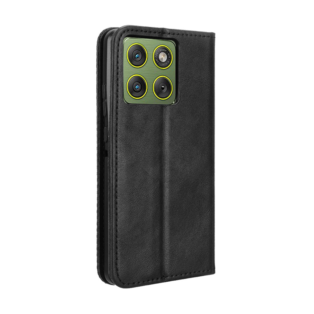 For Motorola Edge 70 5G Leather Case Wallet Stand Retro Texture Phone Cover - Black