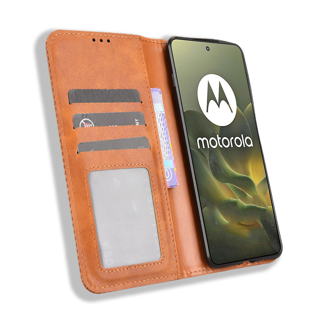 For Motorola Edge 70 5G Leather Case Wallet Stand Retro Texture Phone Cover - Brown