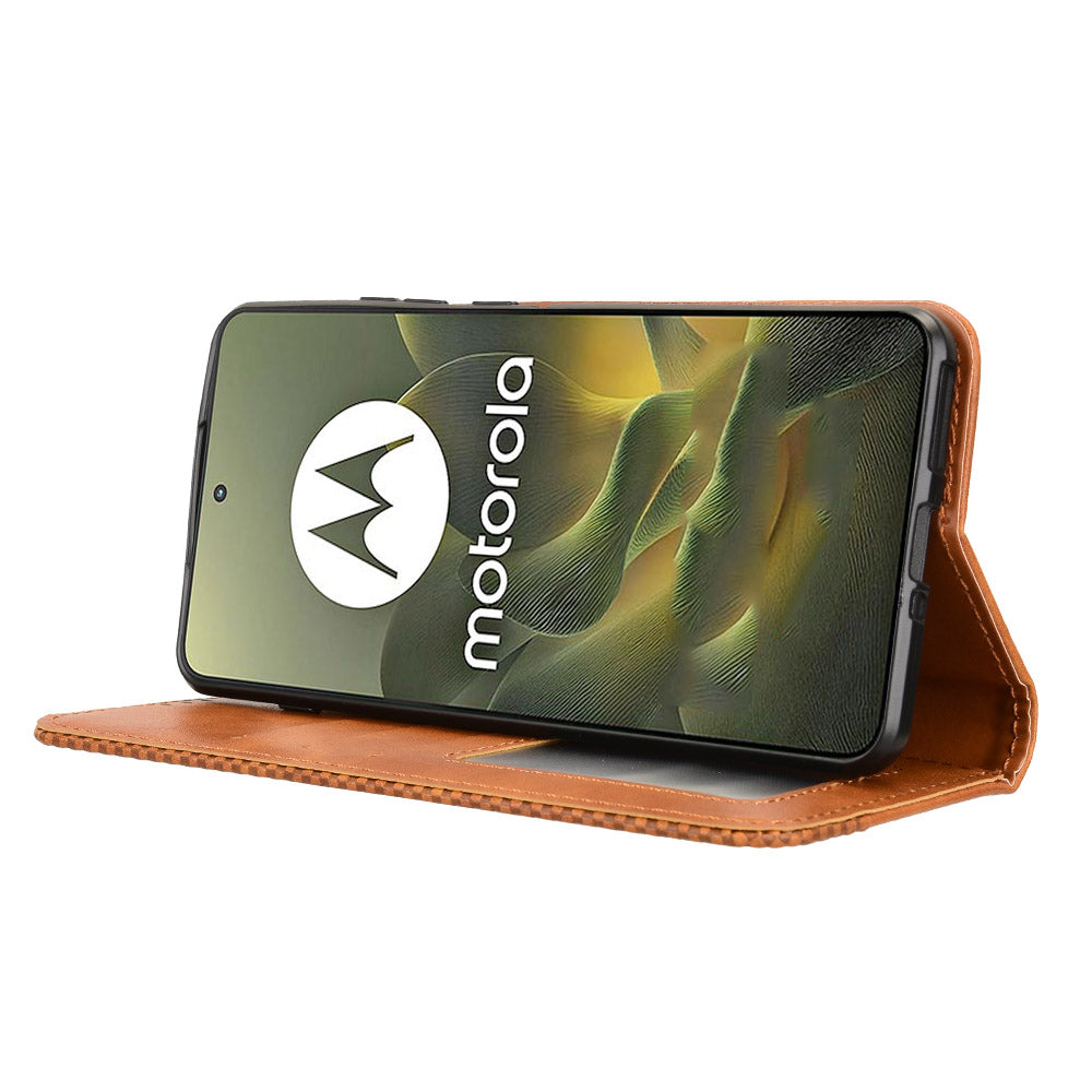 For Motorola Edge 70 5G Leather Case Wallet Stand Retro Texture Phone Cover - Brown