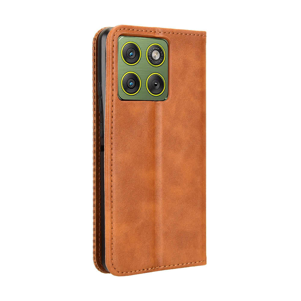 For Motorola Edge 70 5G Leather Case Wallet Stand Retro Texture Phone Cover - Brown