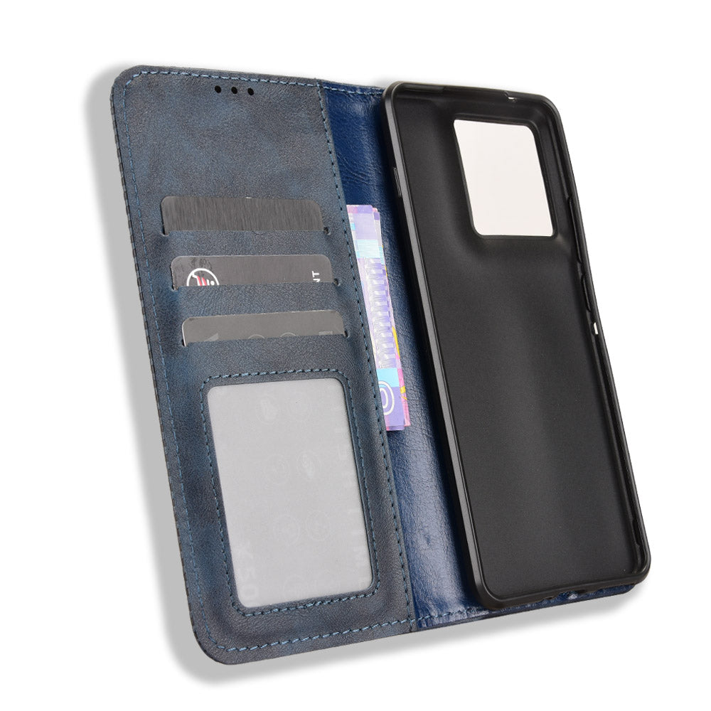 For Motorola Edge 70 5G Leather Case Wallet Stand Retro Texture Phone Cover - Blue