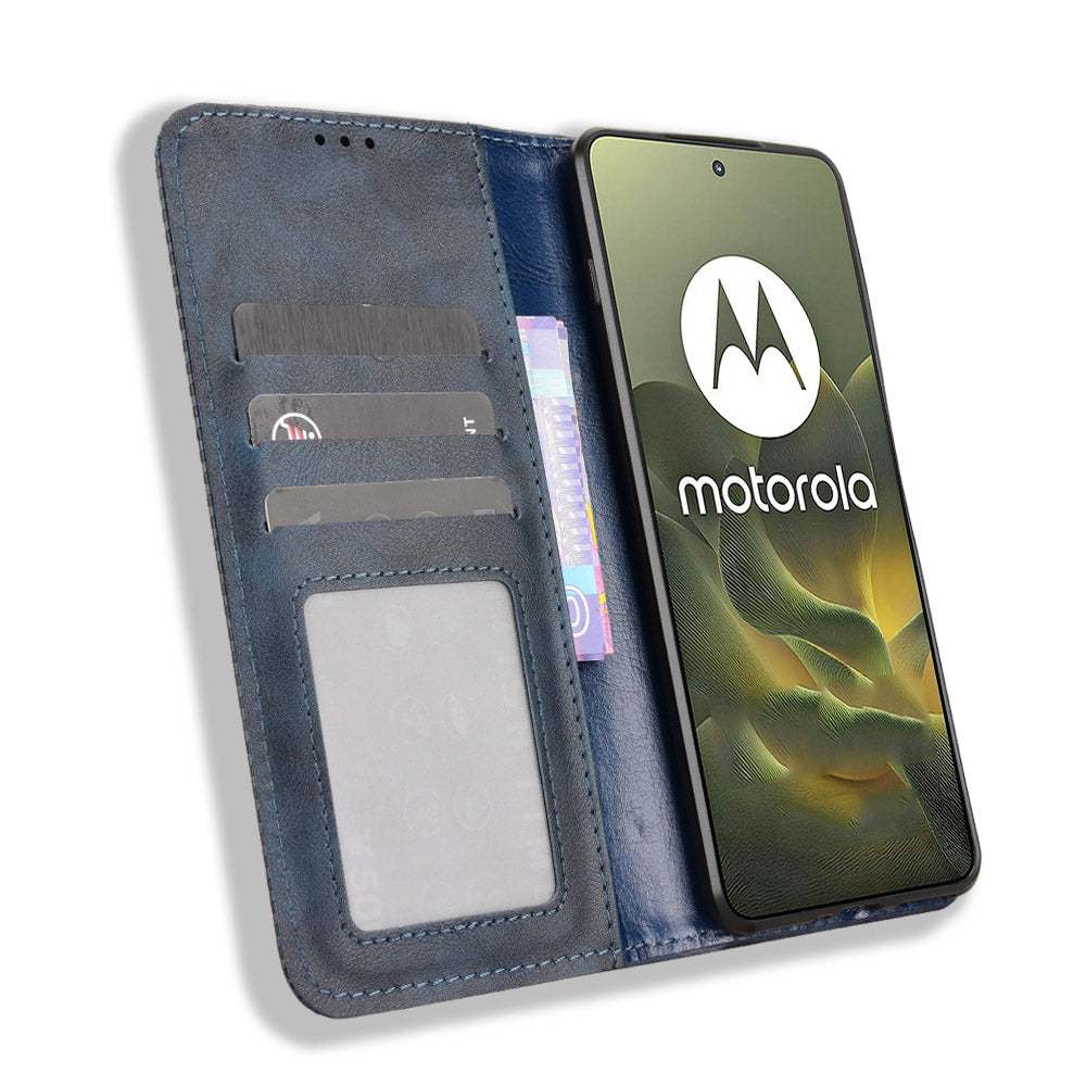 For Motorola Edge 70 5G Leather Case Wallet Stand Retro Texture Phone Cover - Blue