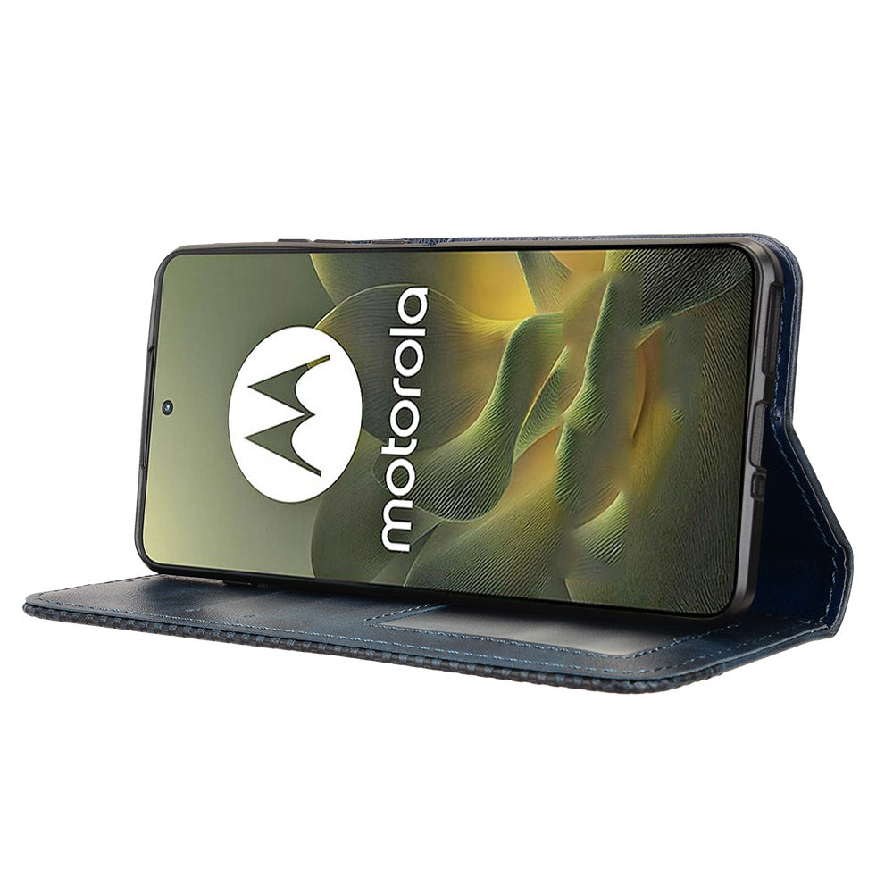 For Motorola Edge 70 5G Leather Case Wallet Stand Retro Texture Phone Cover - Blue