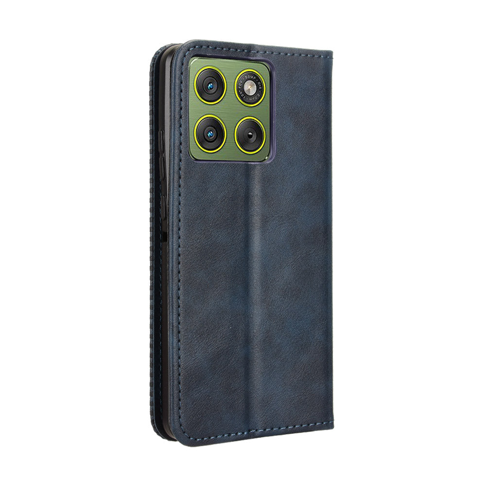 For Motorola Edge 70 5G Leather Case Wallet Stand Retro Texture Phone Cover - Blue