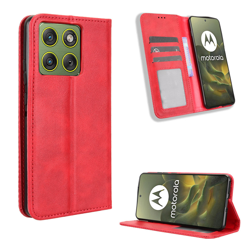 For Motorola Edge 70 5G Leather Case Wallet Stand Retro Texture Phone Cover - Red