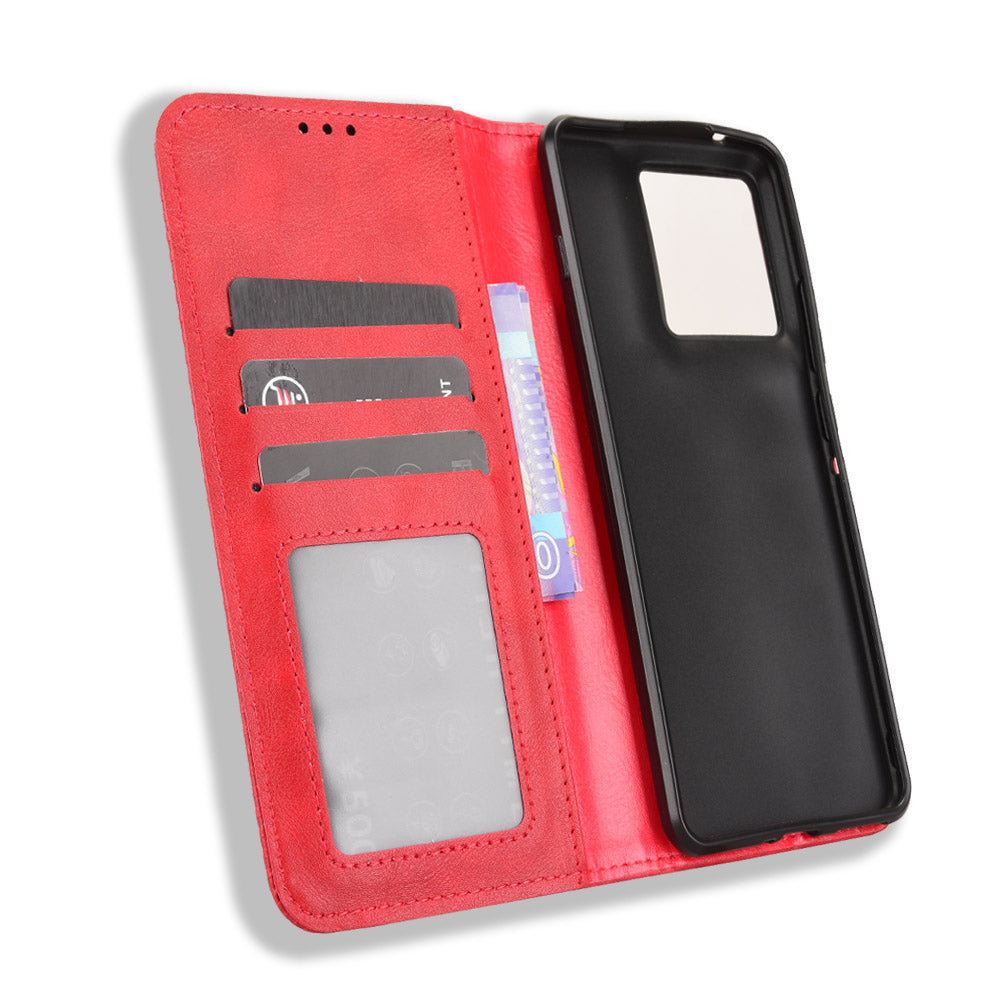 For Motorola Edge 70 5G Leather Case Wallet Stand Retro Texture Phone Cover - Red
