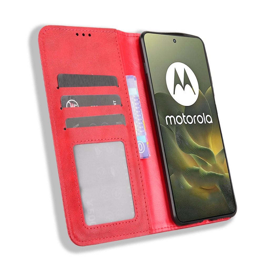 For Motorola Edge 70 5G Leather Case Wallet Stand Retro Texture Phone Cover - Red