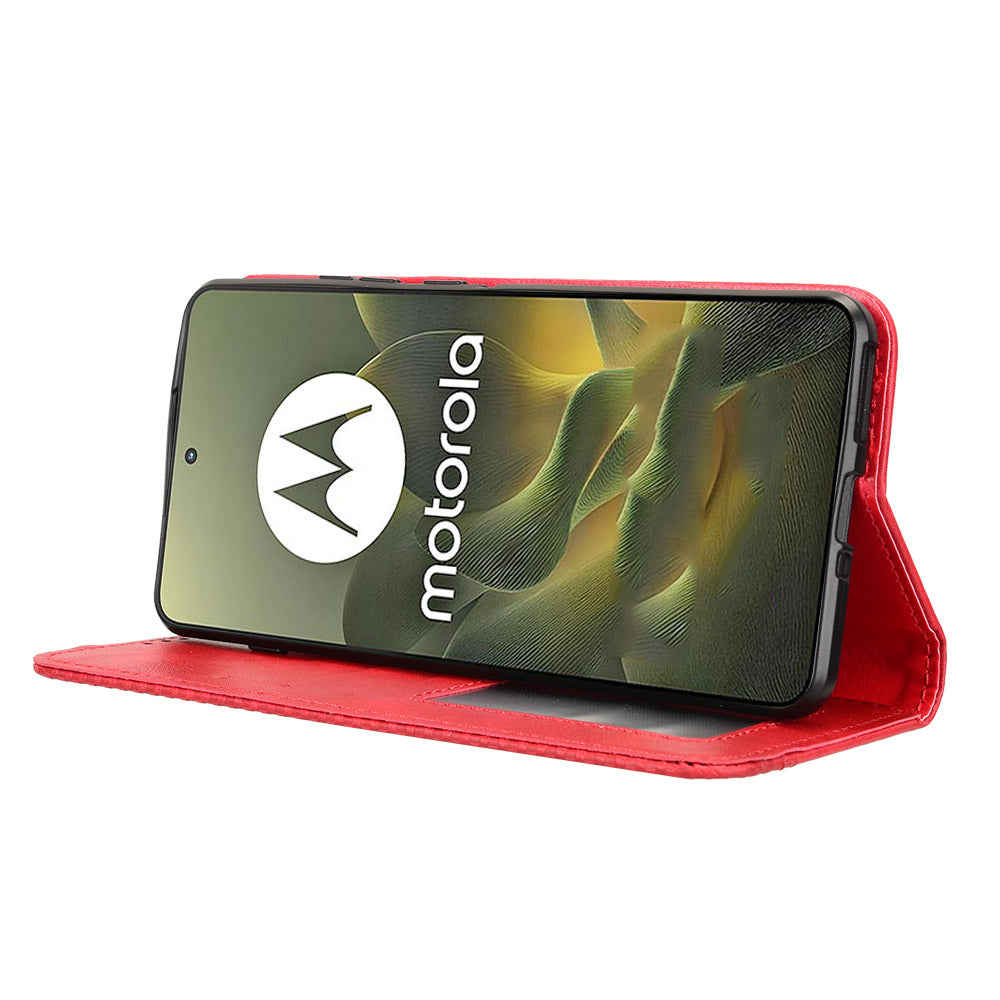 For Motorola Edge 70 5G Leather Case Wallet Stand Retro Texture Phone Cover - Red