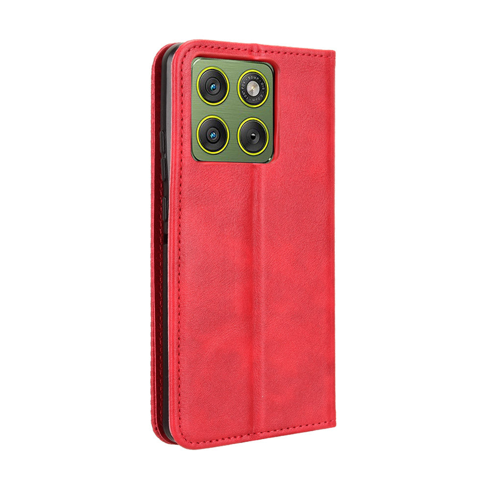 For Motorola Edge 70 5G Leather Case Wallet Stand Retro Texture Phone Cover - Red