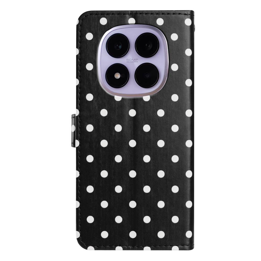 For Xiaomi Redmi Note 15 Pro 5G (Global) Leather Case Polka Dot Pattern Wallet Stand Folio Phone Cover - Black