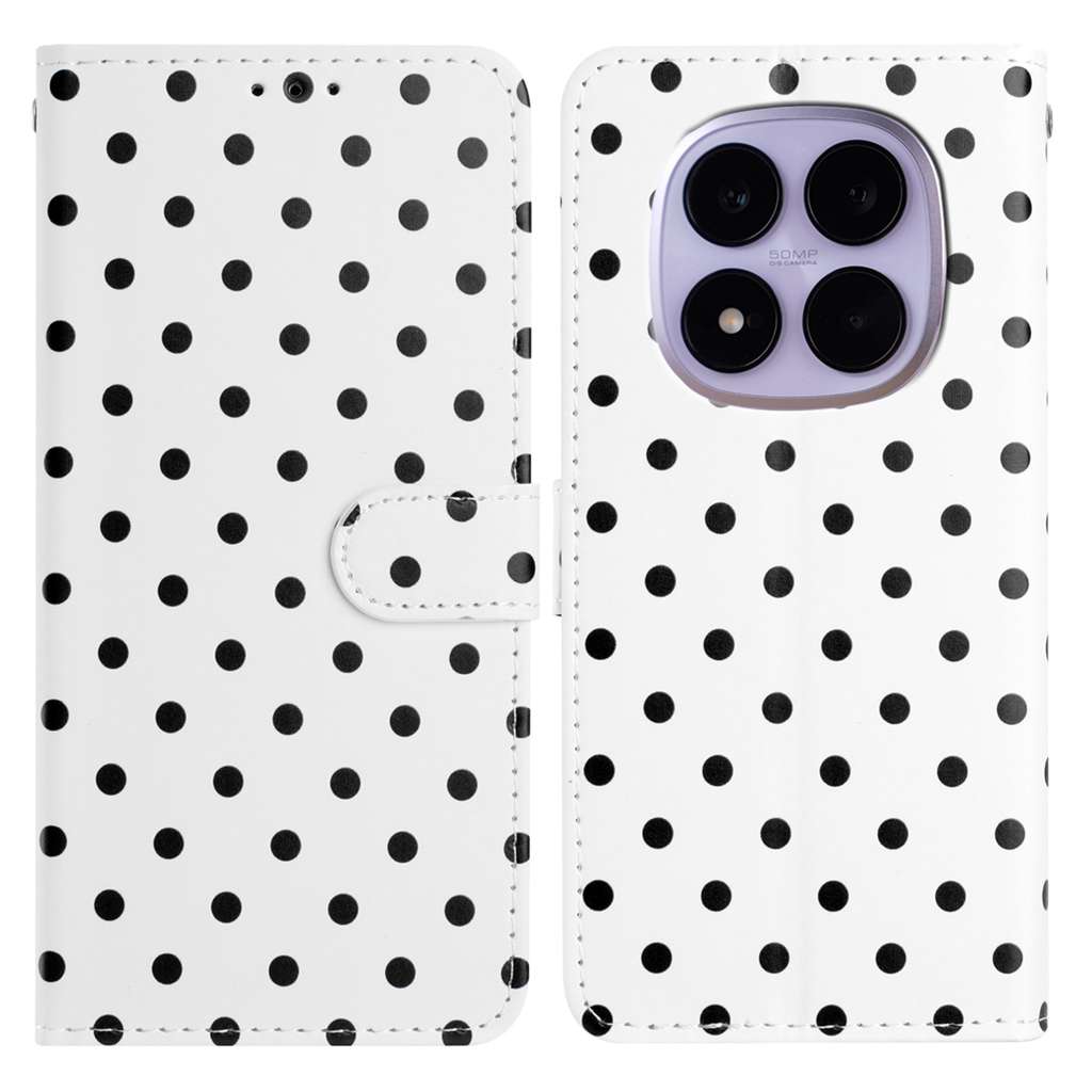 For Xiaomi Redmi Note 15 Pro 5G (Global) Leather Case Polka Dot Pattern Wallet Stand Folio Phone Cover - White