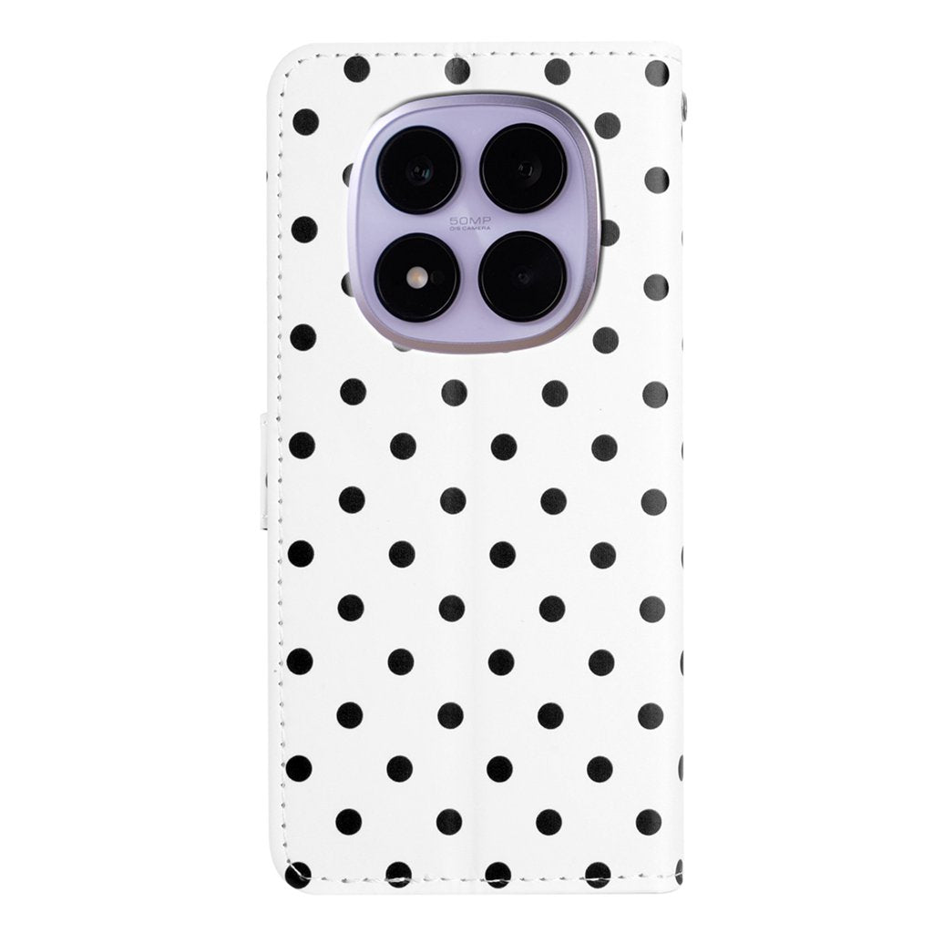 For Xiaomi Redmi Note 15 Pro 5G (Global) Leather Case Polka Dot Pattern Wallet Stand Folio Phone Cover - White