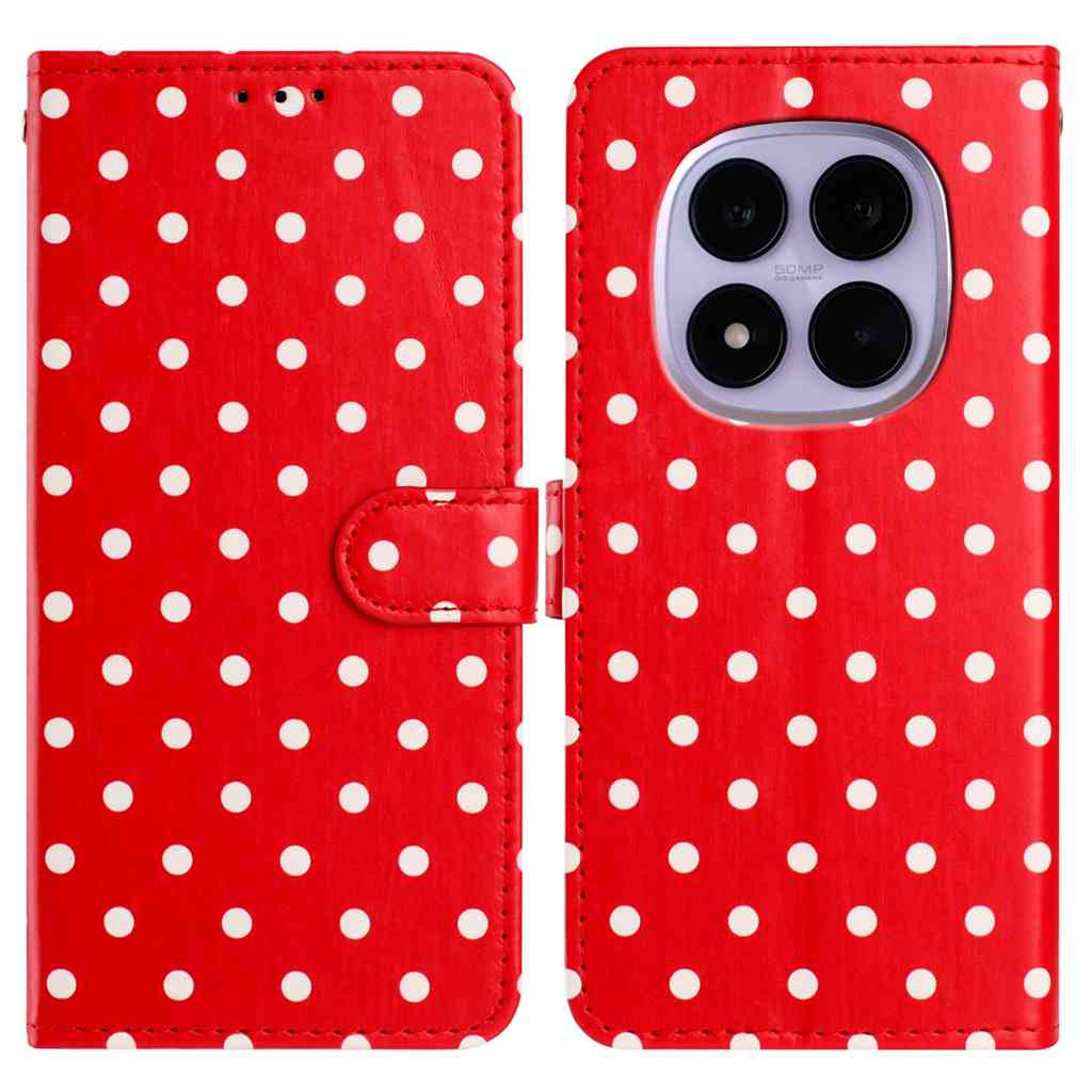 For Xiaomi Redmi Note 15 Pro 5G (Global) Leather Case Polka Dot Pattern Wallet Stand Folio Phone Cover - Red