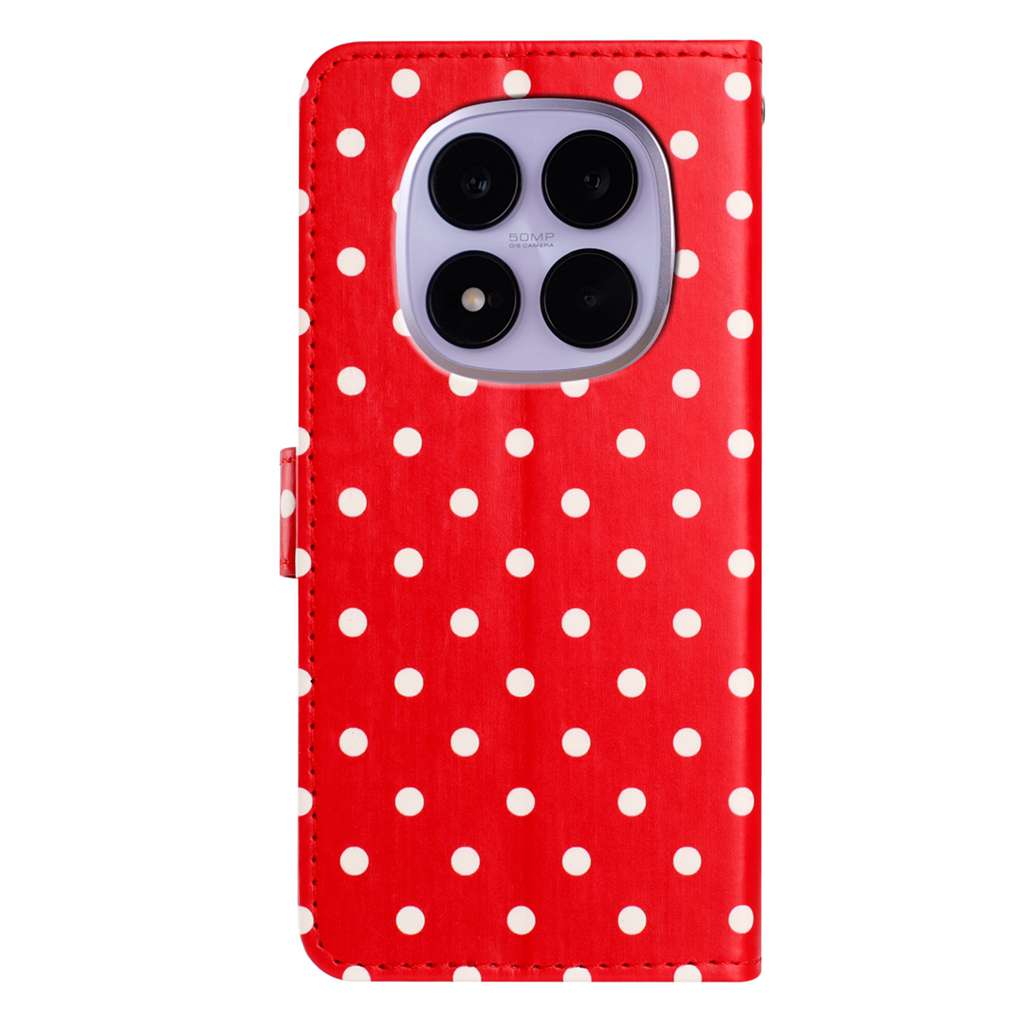 For Xiaomi Redmi Note 15 Pro 5G (Global) Leather Case Polka Dot Pattern Wallet Stand Folio Phone Cover - Red