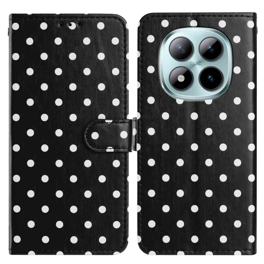 For Xiaomi Poco M8 Pro 5G / Redmi Note 15 Pro+ 5G (Global) Leather Case Polka Dot Pattern Wallet Stand Folio Phone Cover - Black