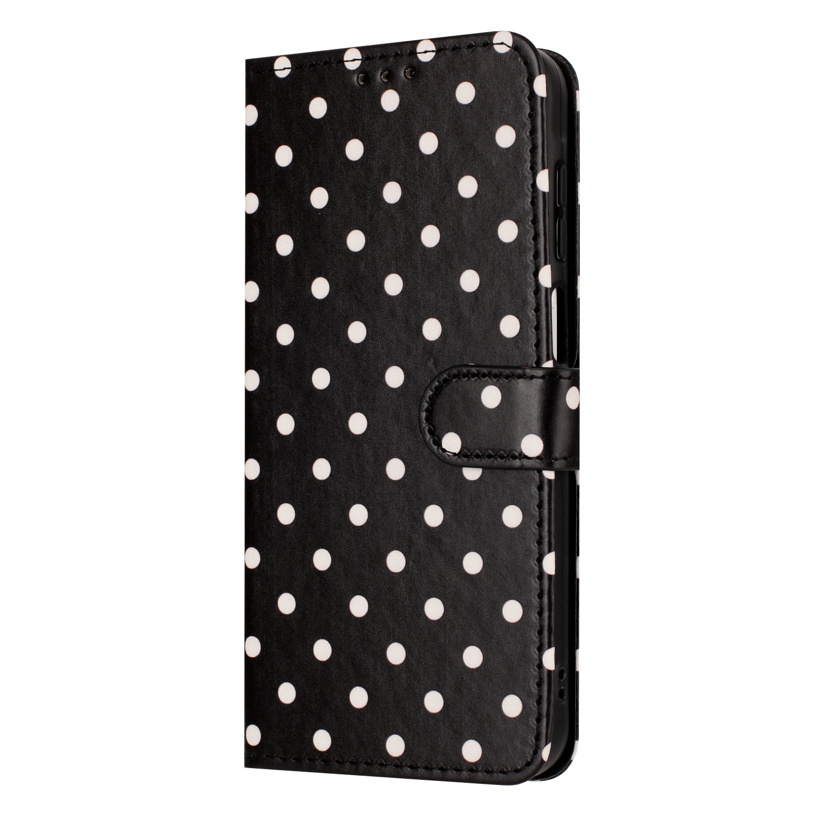 For Xiaomi Poco M8 Pro 5G / Redmi Note 15 Pro+ 5G (Global) Leather Case Polka Dot Pattern Wallet Stand Folio Phone Cover - Black