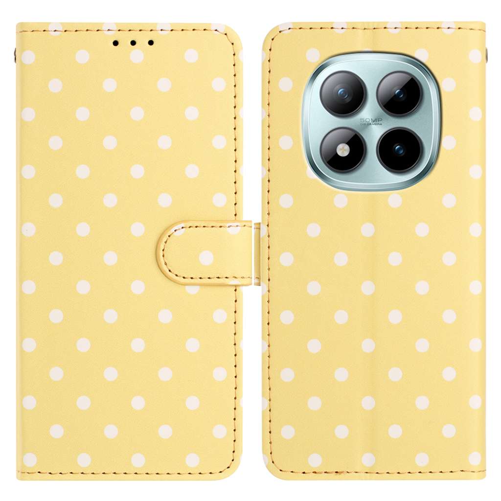 For Xiaomi Poco M8 Pro 5G / Redmi Note 15 Pro+ 5G (Global) Leather Case Polka Dot Pattern Wallet Stand Folio Phone Cover - Yellow