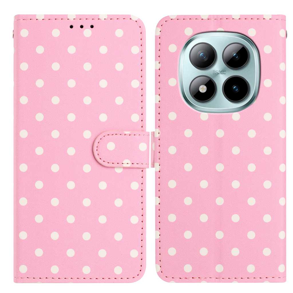For Xiaomi Poco M8 Pro 5G / Redmi Note 15 Pro+ 5G (Global) Leather Case Polka Dot Pattern Wallet Stand Folio Phone Cover - Pink