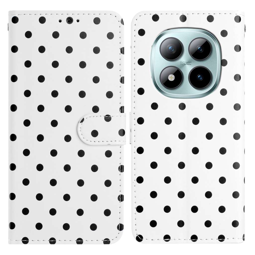 For Xiaomi Poco M8 Pro 5G / Redmi Note 15 Pro+ 5G (Global) Leather Case Polka Dot Pattern Wallet Stand Folio Phone Cover - White