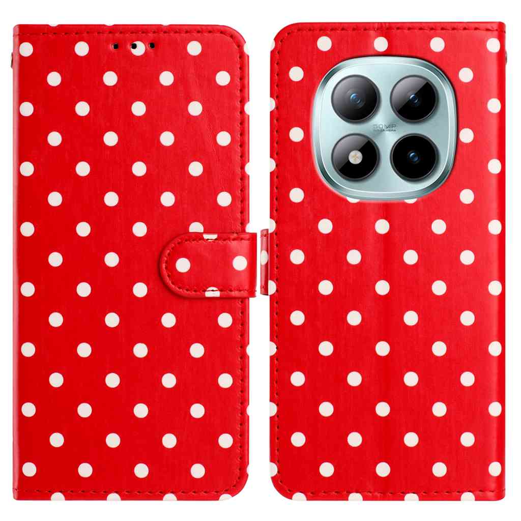 For Xiaomi Poco M8 Pro 5G / Redmi Note 15 Pro+ 5G (Global) Leather Case Polka Dot Pattern Wallet Stand Folio Phone Cover - Red
