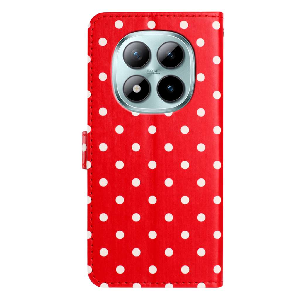 For Xiaomi Poco M8 Pro 5G / Redmi Note 15 Pro+ 5G (Global) Leather Case Polka Dot Pattern Wallet Stand Folio Phone Cover - Red